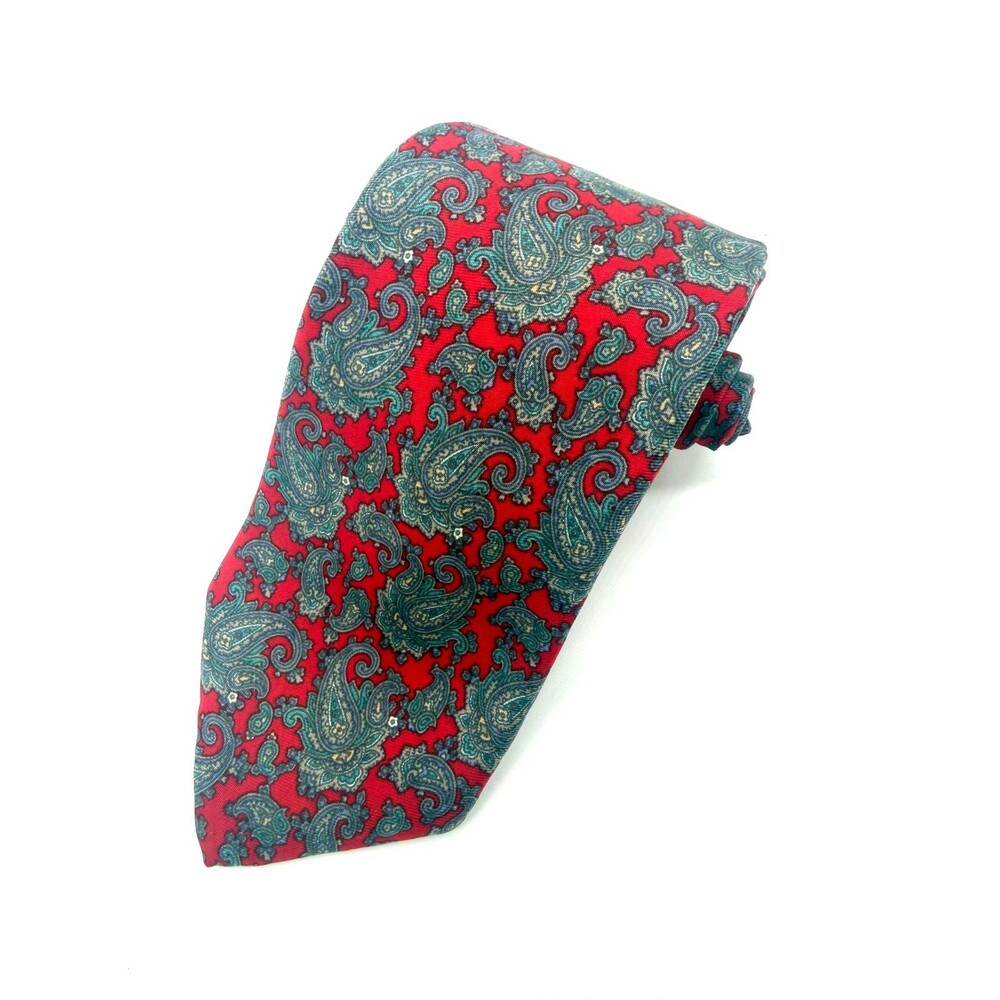 Preswick & Moore Silk Tie Red Paisley Handsewn USA Vintage Mens Necktie